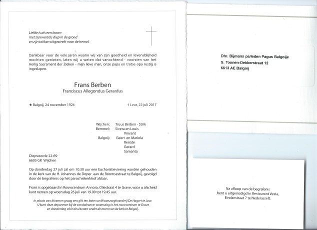 Rouwkaart Frans Berben